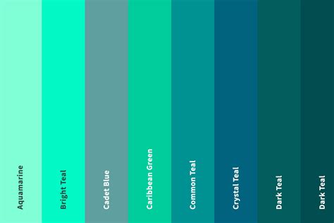 Teal Color Codes And Names Green Colour Palette What