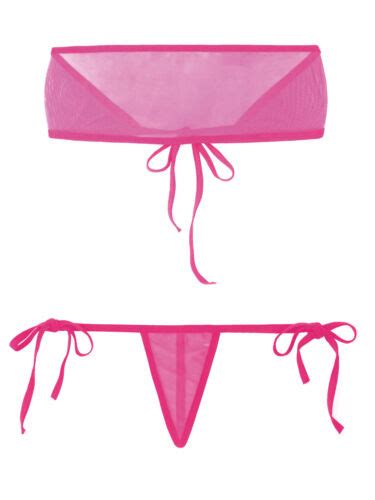 Women Sexy See Through Mesh Bikinis Set Swimwear Strapless Bra Crop Top Thongs Ebay