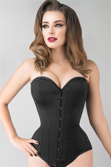 This Black Satin Overbust Corset Is Proportioned Perfectly For A Longer Torso With A Raised