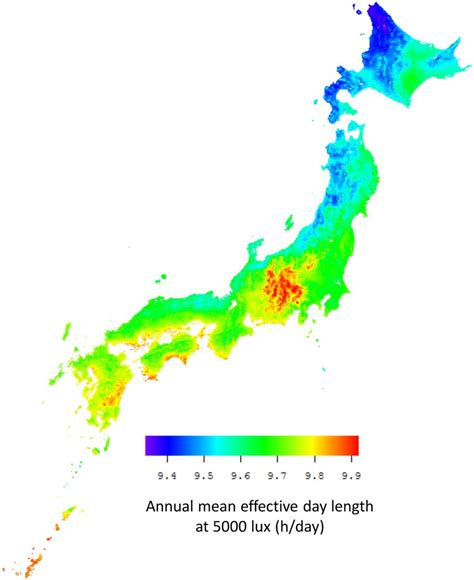 Map Of The Distribution Map Of Effective Day Length In Japan Mesh