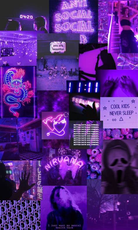 Best Iphone Neon Purple Aesthetic Wallpaper Collage Download