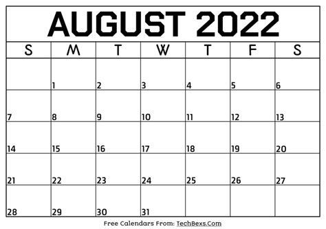 Monthly August 2022 Calendar Template 2022 Calendars For Planning