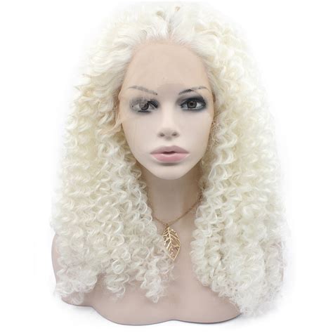 Mxangel Long Lace Front Synthetic Hair White Curly Wig