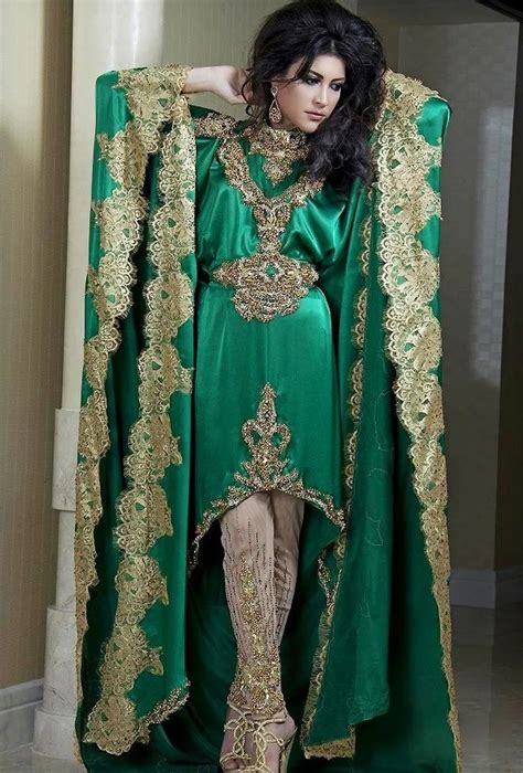 Luxcury Golden Appliques Embroidery Arabic Evening Dresses Emerald Green Long Elegant Abayas
