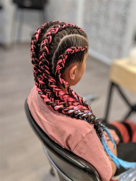 Most Recent Photo Quad Braids Concepts Four Dutch Braids With Pink And Blue Extensions Braided