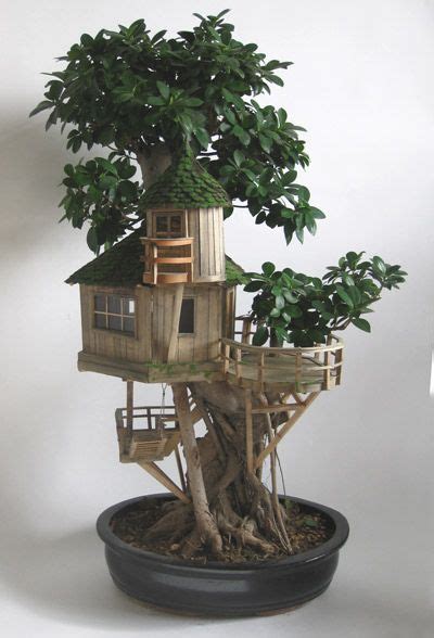 A treehouse built from scratch using basswood and balsa wood, in addition to popsicle sticks and other materials. Pin by Kari Steuernagel on Bonsai | Fairy tree houses ...