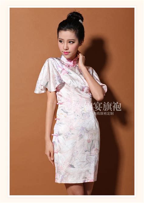 Custom Made Pink Lotus Silk Cheongsam Qipao Dress Qipao Cheongsam