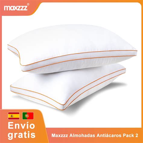 maxzzz almohadas antiácaros pack 2 transpirable firmeza media con suave fibra 3d fibra de