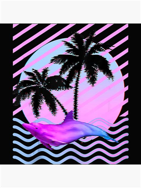 Palm Tree And Vaporwave Dolphin In Aesthetic 80s Glitch Art Poster