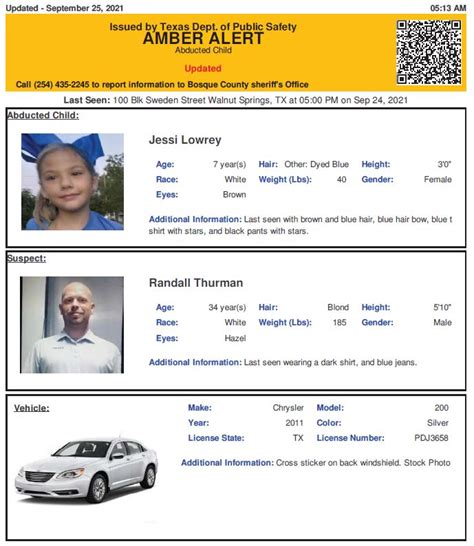 Texas Alerts On Twitter ACTIVE AMBER ALERT For Jessi Marie Lowrey From Walnut Springs TX On