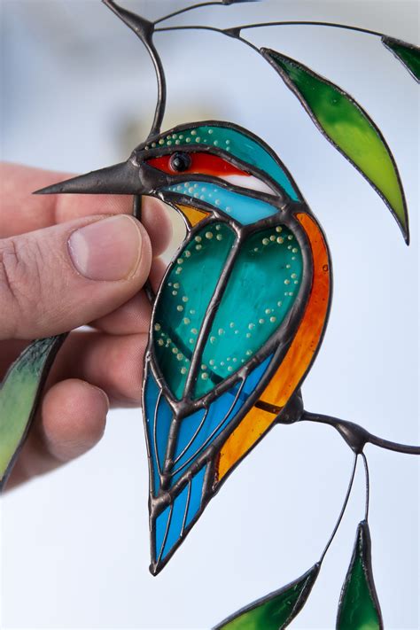 Suncatcher Stained Glass Art Window Hangings SET Of 3 Pcs Birds Gift