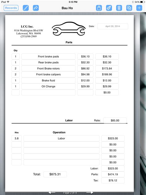 Auto Repair Service Uses iPad For Creating an Invoice | Form Connections