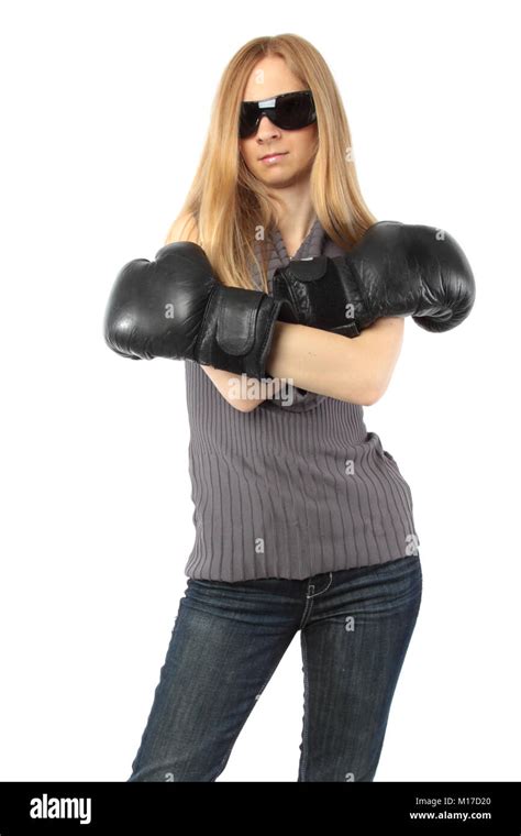 Portrait Of Beautiful Young Woman Wearing Boxing Gloves Stock Photo Alamy
