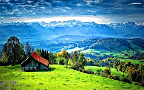 Small House On The Green Hill Wallpaper Nature And Landscape