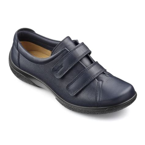 Hotter Womens Leap Wide Navy Leather Velcro Shoes