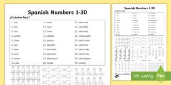 Spanish Numbers 1 30 Worksheet Pdf