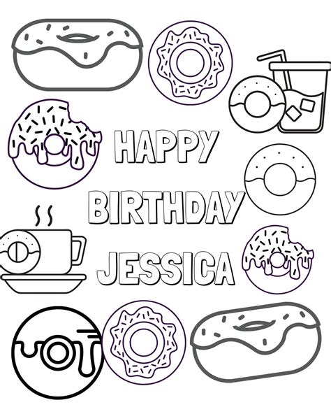Donut Theme Party Coloring Pages Personalized Digital