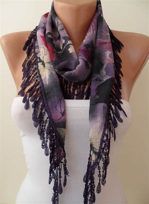 Sale Dark Purple And Pink Scarf With Trim Edge Etsy Pink Scarves Scarf Style