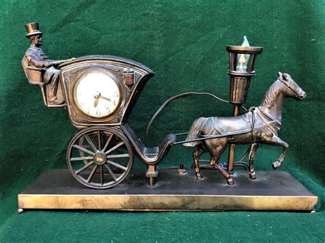 Antique Horse And Coach Metal Mantel Clock United Clock Company