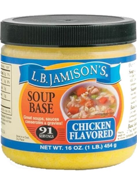 Use this rich chicken soup base as part of your favorite homemade chicken soup recipe. L. B. Jamison's Chicken Flavored Soup Base