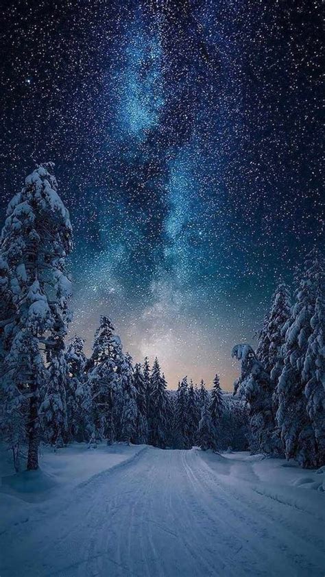 Northern Lights Starry Sky Snow Night Iphone Wallpapers
