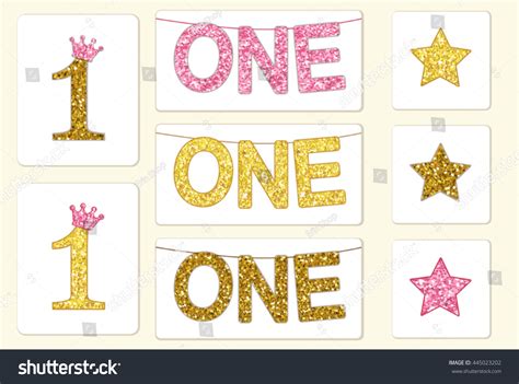 Cute Vintage Golden Glitter Number One Stock Vector 445023202
