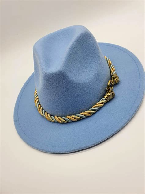 Light Blue Fedora Hat For Woman Wool Felt Women Hat Wide Etsy Uk