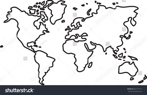 Freehand World Map Sketch On White Stock Vector Royalty Free 632177711