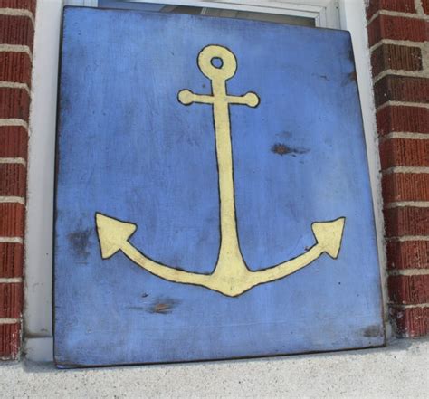 Navy Anchor On Yellow Hand Painted On Wood Nautical Etsy Hand