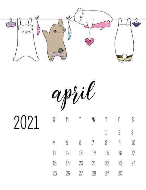 The month, which began on a thursday, will end on a friday after 30 days. Cute Animals On Washing Line 2021 Calendar - World of ...