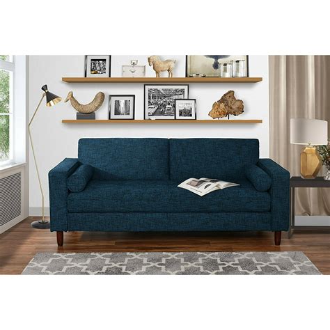 Modern Fabric Sofa With Tufted Linen Fabric Living Room Couch Dark