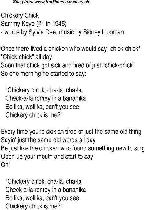 Top Songs Music Charts Lyrics For Chickery Chick