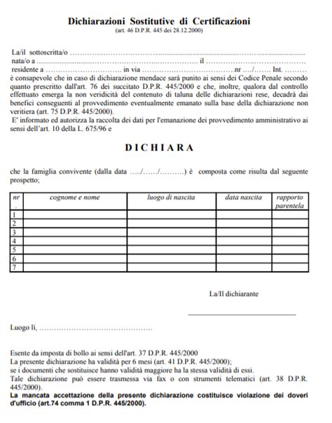 Autocertificazione Stato Di Famiglia Pdf Editabile Ultima Italia