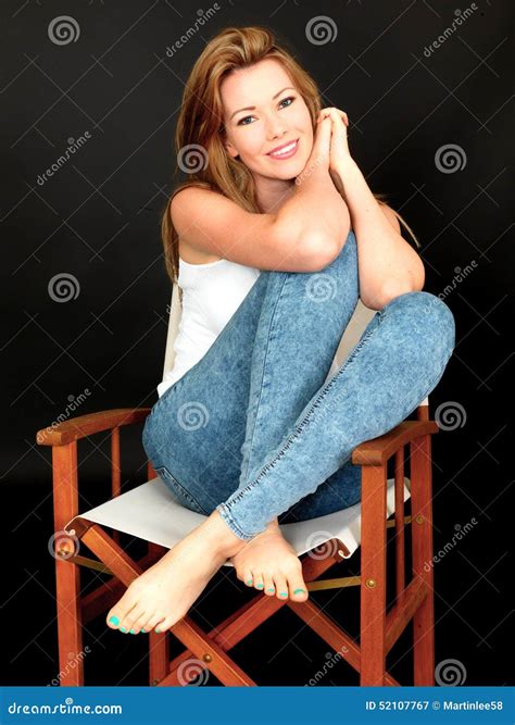Beautiful Attractive Young Woman Sitting In Chair Stock Image Image Of Expressive Camera