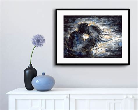 Silhouette Art Lovers Couple Painting Sensual Kiss Man And Etsy