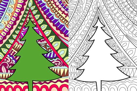 Decorative Christmas tree coloring book page illustration 7406806