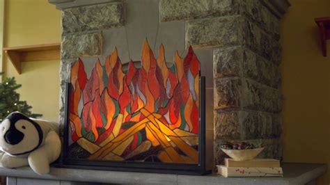 Stained Glass Roaring Fire Screen Sku Lt7598 Wind And Weather Stained Glass Fireplace Screen