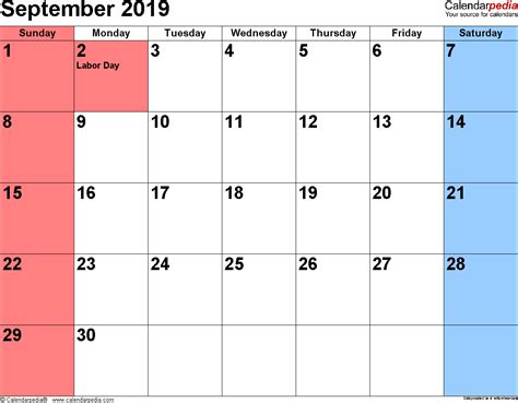 September 2019 Calendar Templates For Word Excel And Pdf