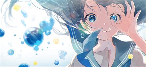 Underwater Water Uniform Girl Anime Skirt Bubbles Tie Hd
