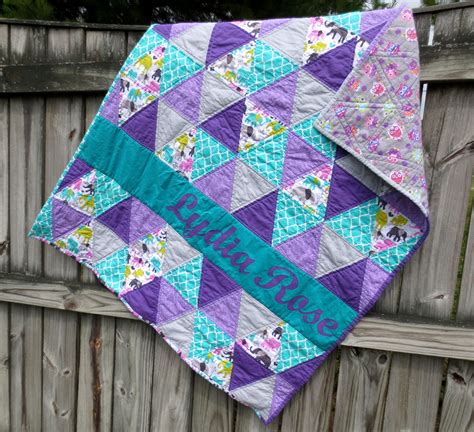 Purple And Teal Baby Quilt Triangle Quilt Elephant Baby Quilt