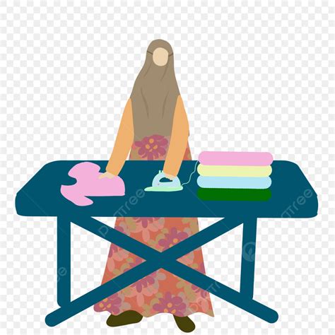 Illustrasi Wanita Menyetrika Baju Menyetrika Baju Ibu Rumah Tangga