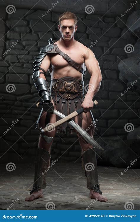Gladiator With Two Swords Stock Image Image Of Dark