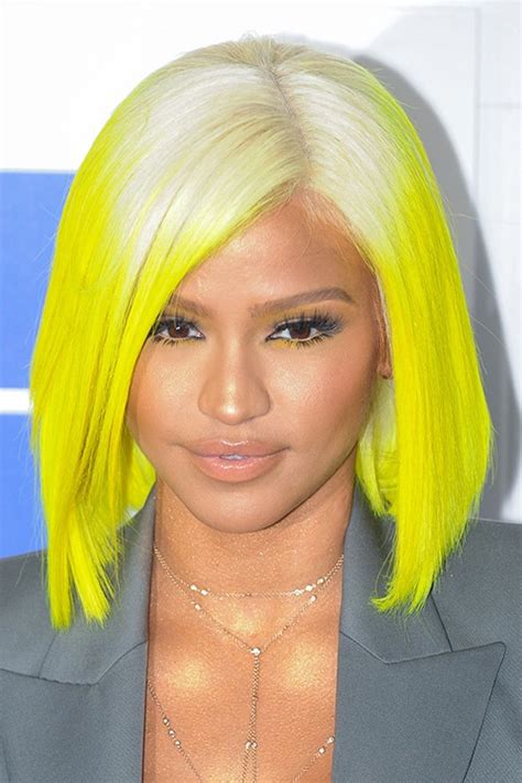 straight platinum blonde yellow blunt cut bob dip dyed two tone uneven color hairstyle