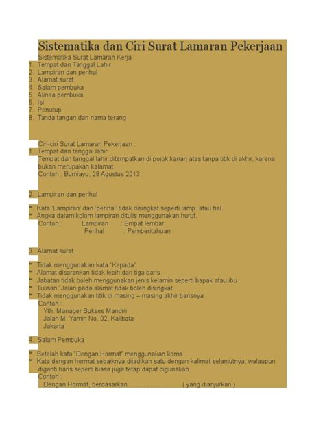 Apa itu surat lamaran kerja? Sistematika Dan Ciri Surat Lamaran Pekerjaan