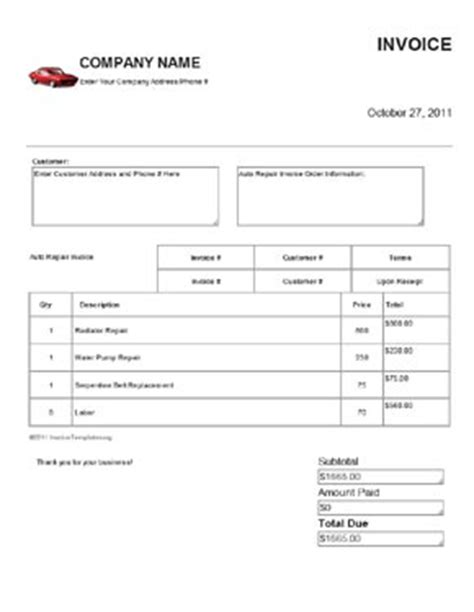 auto body invoice template