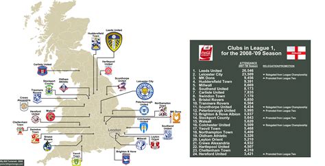League one tournament table in season 21/22. 2008-09 English Football: League One- Attendance Map (with ...