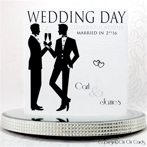 Luxurious Gay Wedding Card Two Grooms Cheers