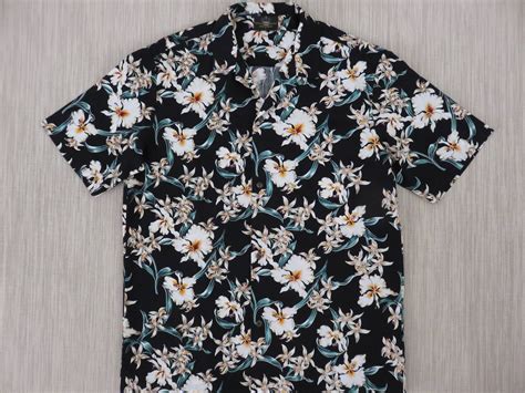 Black Hawaiian Shirt Royal Creations Vintage Aloha Shirt Etsy Black