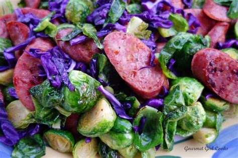 Just the right amount of. Gourmet Girl Cooks: Stir-Fried Sprouts, Red Cabbage & Chicken-Apple Smoked Sausage -- Quick ...