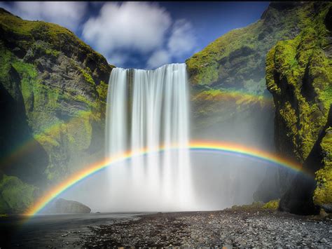 Free Photo Rainbow By Waterfall Colorful Lake Rainbow